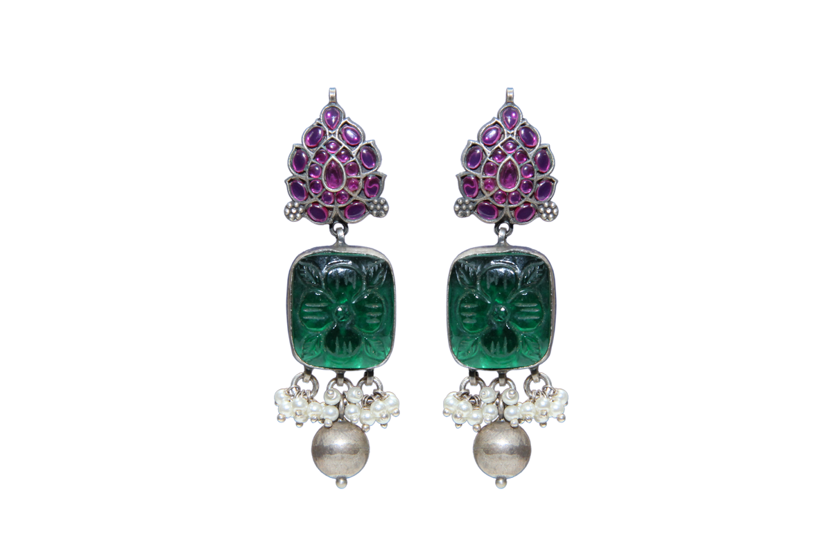 Silver Green Onyx Earrings